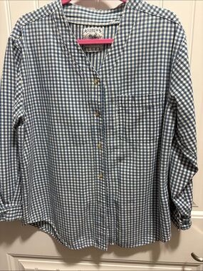 Andrews Blues Blue Gingham Check Button Down Shirt Western Cottage